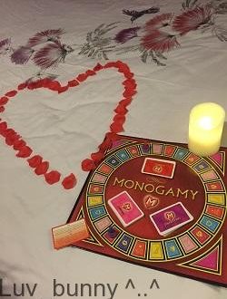 Rose petal heart with Monogamy board game for adults