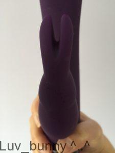 Close-up of the clitoral stimulating 'ears' of the purple silicone Lovehoney Desire Rabbit rechargeable vibrator.