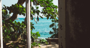 View of the ocean from a window