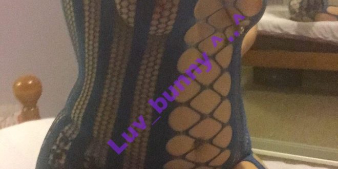 Luv Bunny wearing a Blue Livia Corsetti body stocking