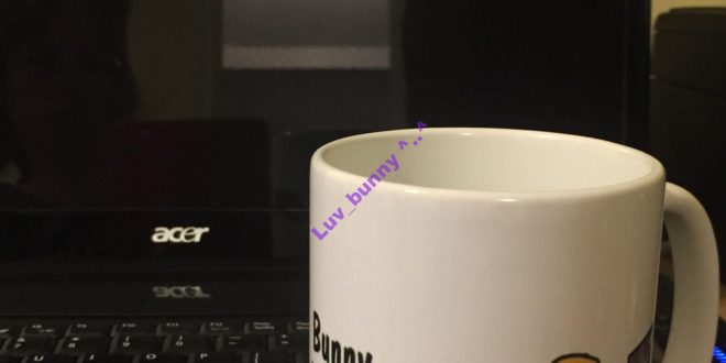 Bunny Blogger mug with laptop
