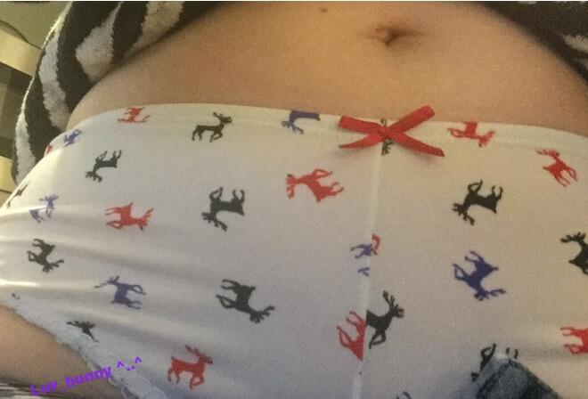 Luv Bunny flashing some cream panties with a red bow and deer print