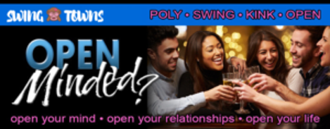 SwingTowns banner promoting a dating site for swinger couples and non-monogamous / polyamorous individuals